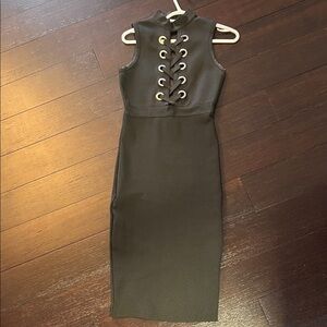 WOW Couture Black Lace-Up Midi Dress